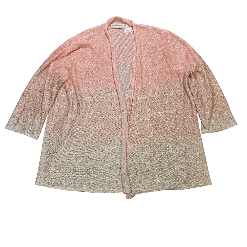 Alfred Dunner Open Front Knit Cardigan Women's Size 1X Pink Gold Ombre Sequin